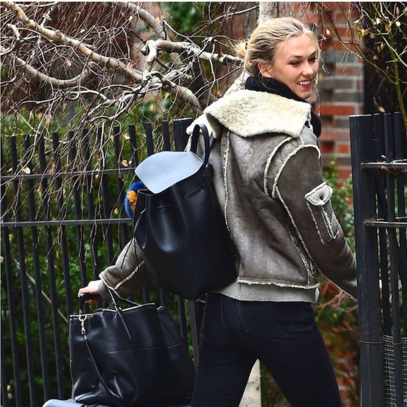 Mansur Gavriel Minimalist Leather Backpack in Black with Red Interior - Picture 12 of 14